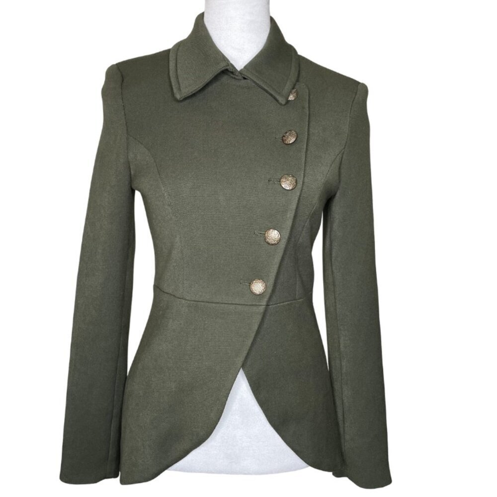 FOREVER 21 Whimsigoth Asymmetric Military Button Olive Green Blazer Jacket S - Picture 2 of 10
